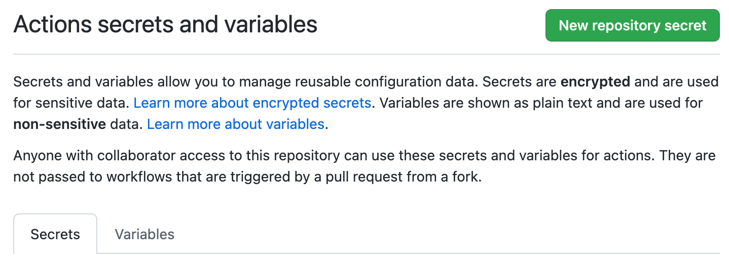 Github actions secrets and variables